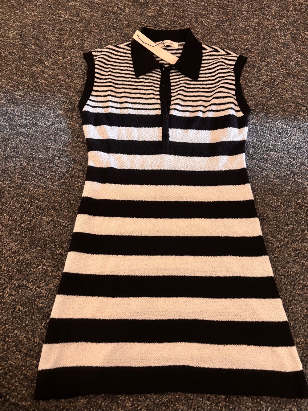 Mustard Seed Black and White Striped Sleeveless Polo Dress